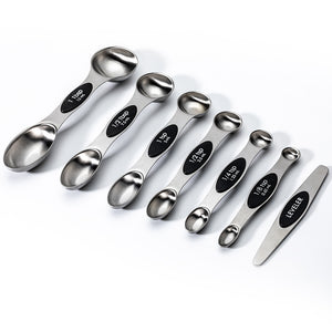 Chefiora™ Magnetic Stainless Steel Measuring Spoon Set – 8-Piece Dual-Head Design for Dry & Liquid