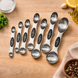 Chefiora™ Magnetic Stainless Steel Measuring Spoon Set – 8-Piece Dual-Head Design for Dry & Liquid